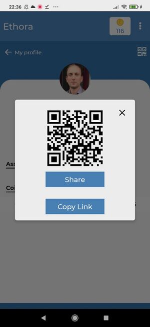 shows QR code for users profile