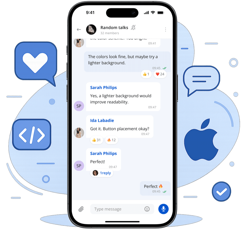 Ethora iOS chat SDK running on iPhone screens