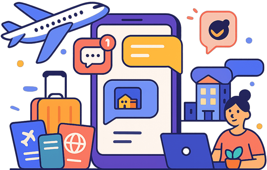 Ethora travel app messaging with flight updates and agent chat