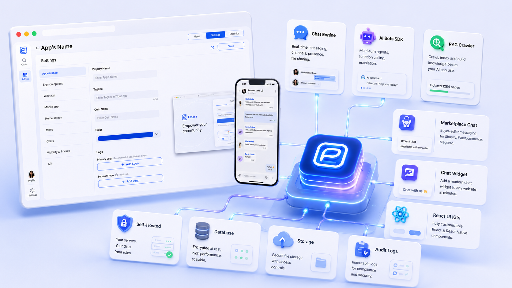 Ethora chat and AI bot UI — the self-hosted Sendbird alternative