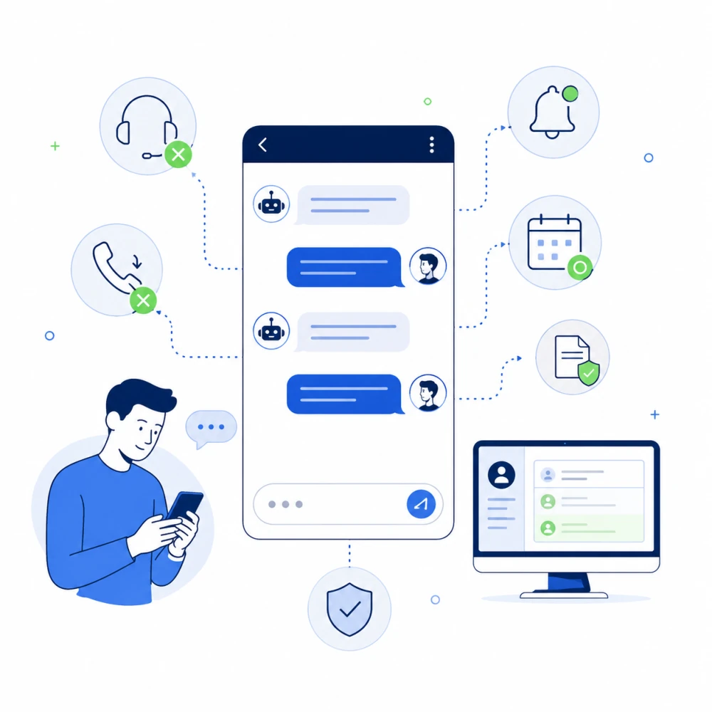 Policyholder self-service chat with notifications, scheduling, and document confirmations