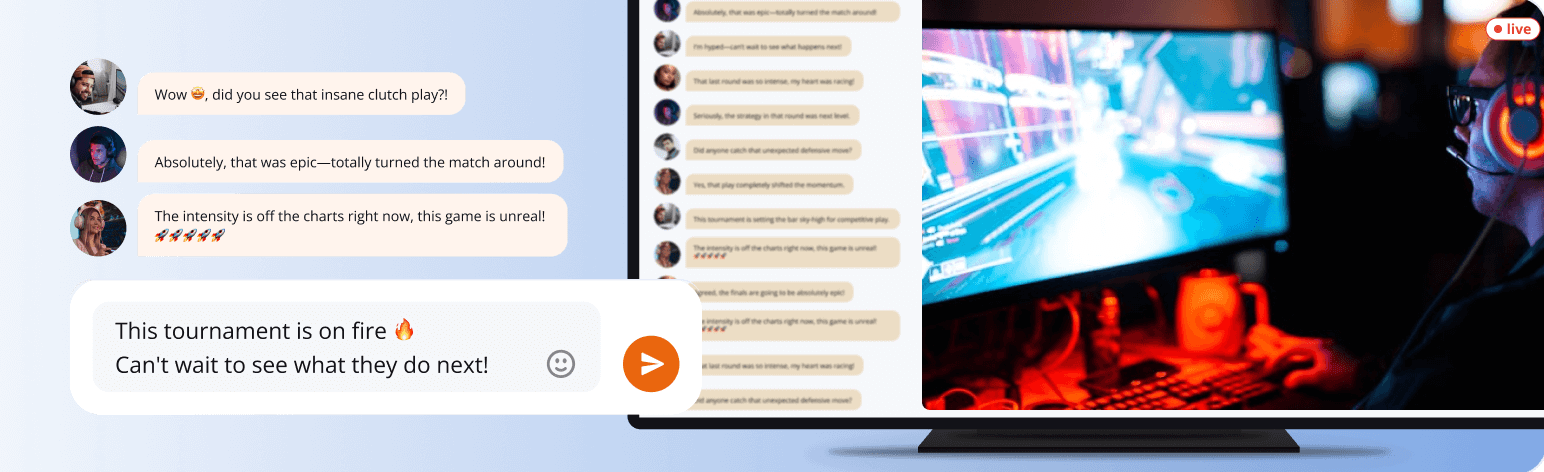 Live stream chat overlaying a broadcast on a TV screen