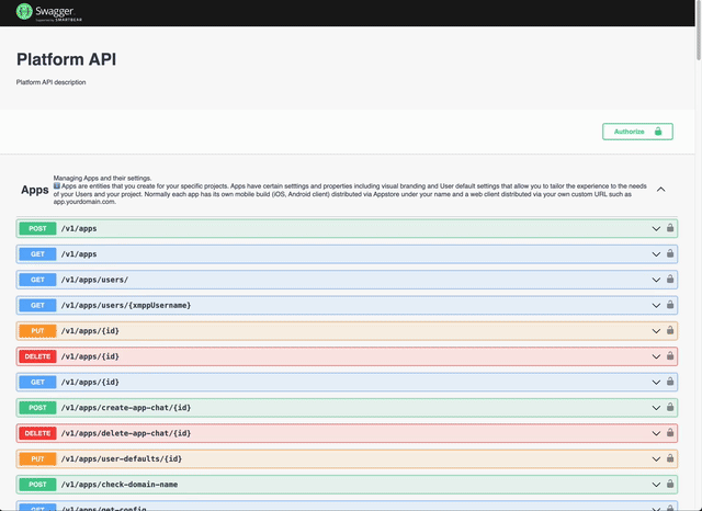 Browsing and testing the Ethora API endpoints in the interactive Swagger documentation